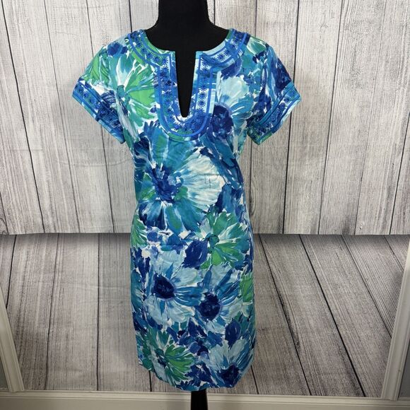 Pappagallo Women's Size 6 Island Blue Mood Cap Sleeve V-Neck Dress - Picture 1 of 8